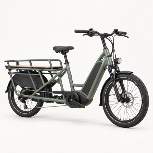 Generated picture of a longtail cargo e-bike with a rear platform.