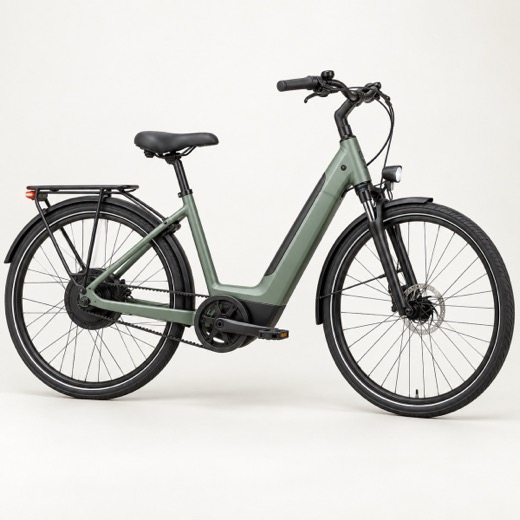 Generated picture of a green step-through commuter e-bike.