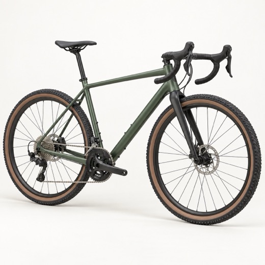 Generated picture of a green gravel bike with drop handlebars.