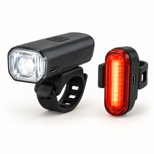 Generated picture of a white front light and a red rear light.