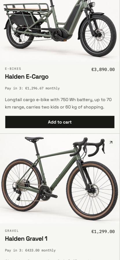 The same Halden Cycles home page on a phone-sized screen.